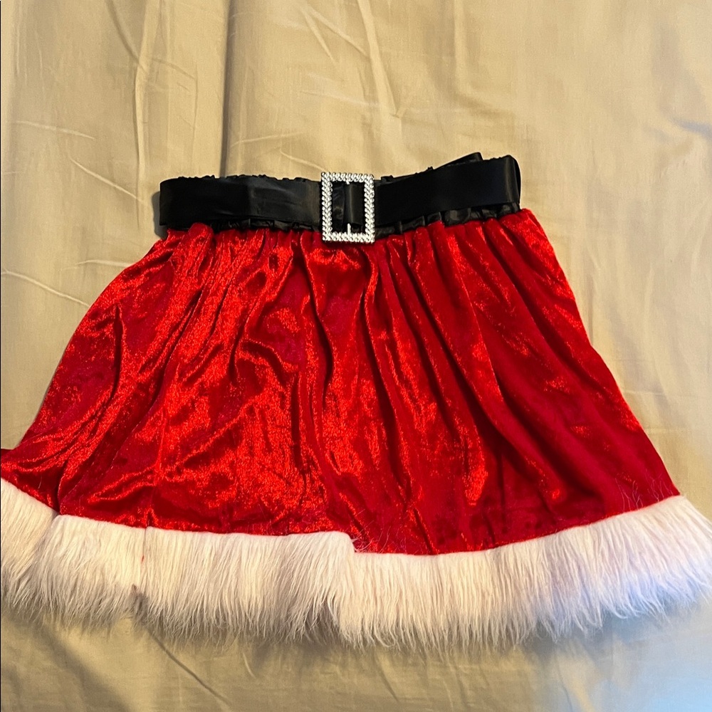 Claire's Red Mini Skirt with White Fur Trim